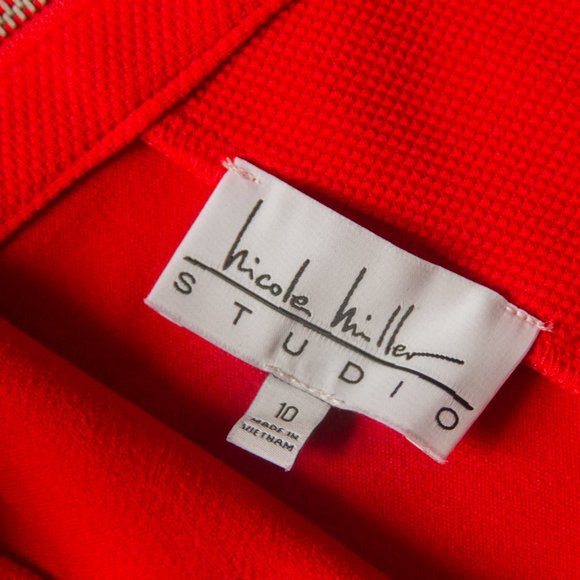 NEW Nicole Miller Studio Vintage Red Off Shoulder Choker Neck Sheath Dress Sz 10 - Picture 4 of 10